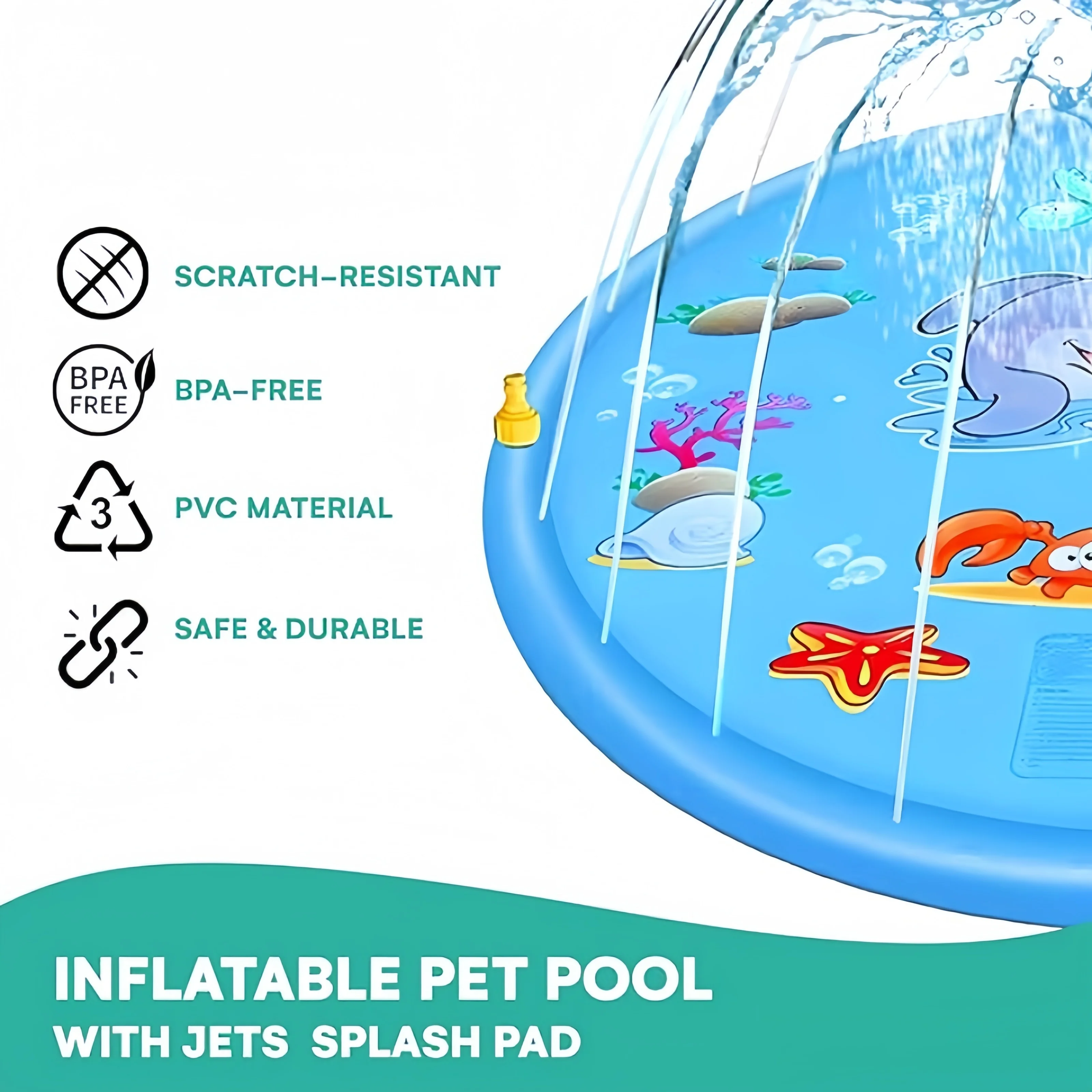 Splash Pad Play Mat - Durable, Adjustable Water Height, Bpa-Free Pvc Leather| Ideal For Outdoor Activities & Summer Gatherings