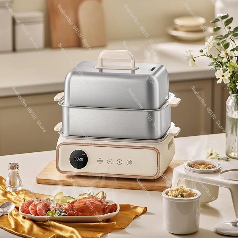 5L Large Capacity Electric Steamer Pot Stainless Steel Food Steaming Cooker Multifunction Home Steam Oven Stew Soup Boil Cook