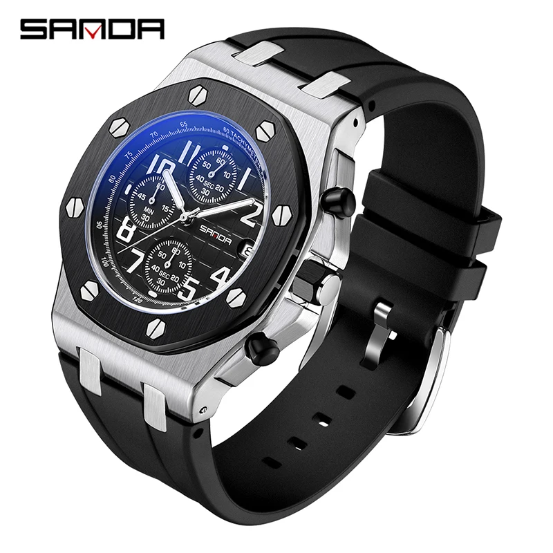 

SADNA 7029 New Nightlight Three Eyes Six Needle Quartz Watch Fashion Trend Multifunctional Timing Calendar Digital Watch