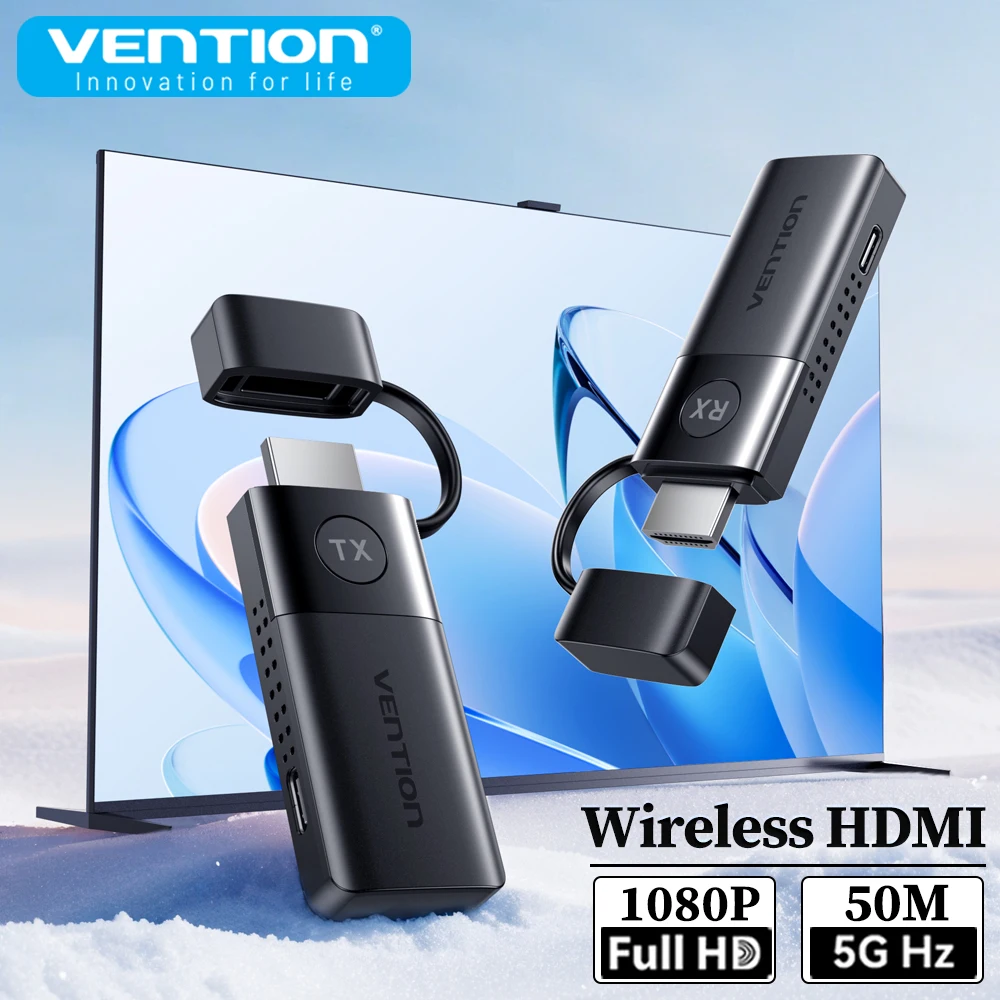 Vention Wireless HDMI Transmitter and Receiver 1080P@60Hz 5GHz WiFi 50M Audio Video Extender for PC Laptop Monitor Projector