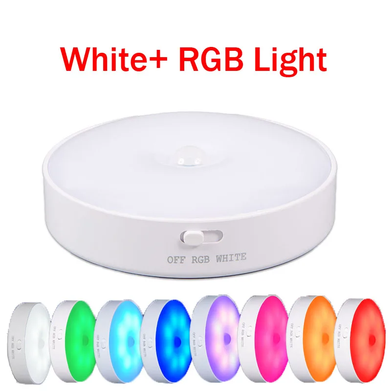 Night Light LED With PIR Motion Sensor Rechargeable USB Kitchen Cabinet RGB Lamp For Bedroom Room New Year Decoration