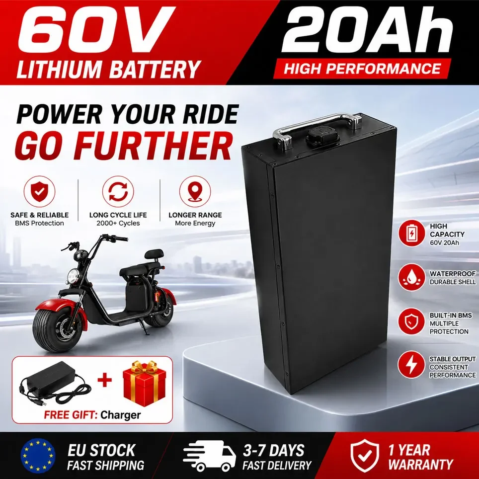 Batterie d'alimentation originale 60V 20Ah-40Ah, batterie au lithium 18650 pleine capacité, adaptée aux véhicules électriques Harley de 250W~3000W, pour scooter électrique CityCoco.
