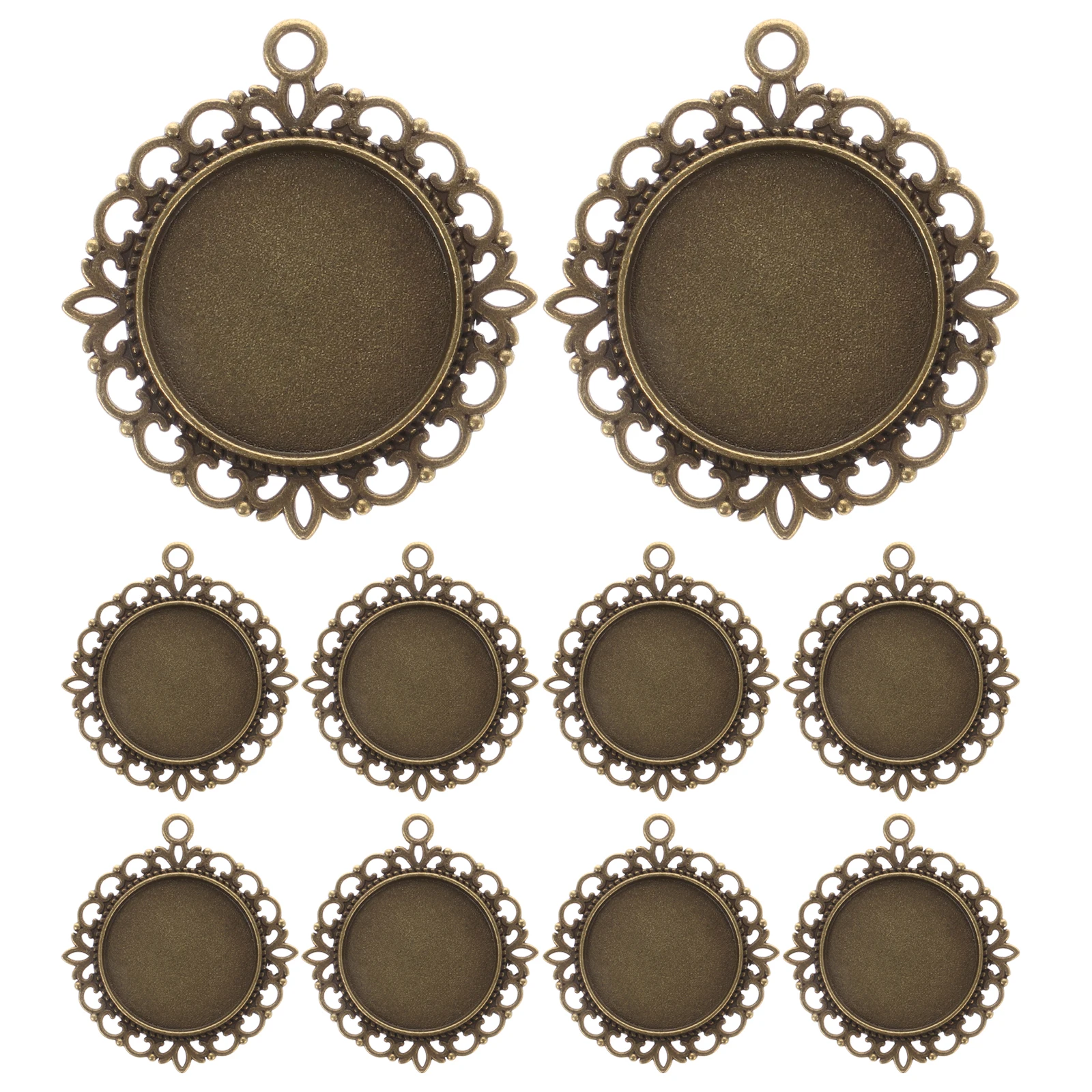 

10 Pcs Double Sided Vintage Jewelry Tray Oval Metal Stamping Blank Bronze Plated Base Round Pendant Bases Customizable