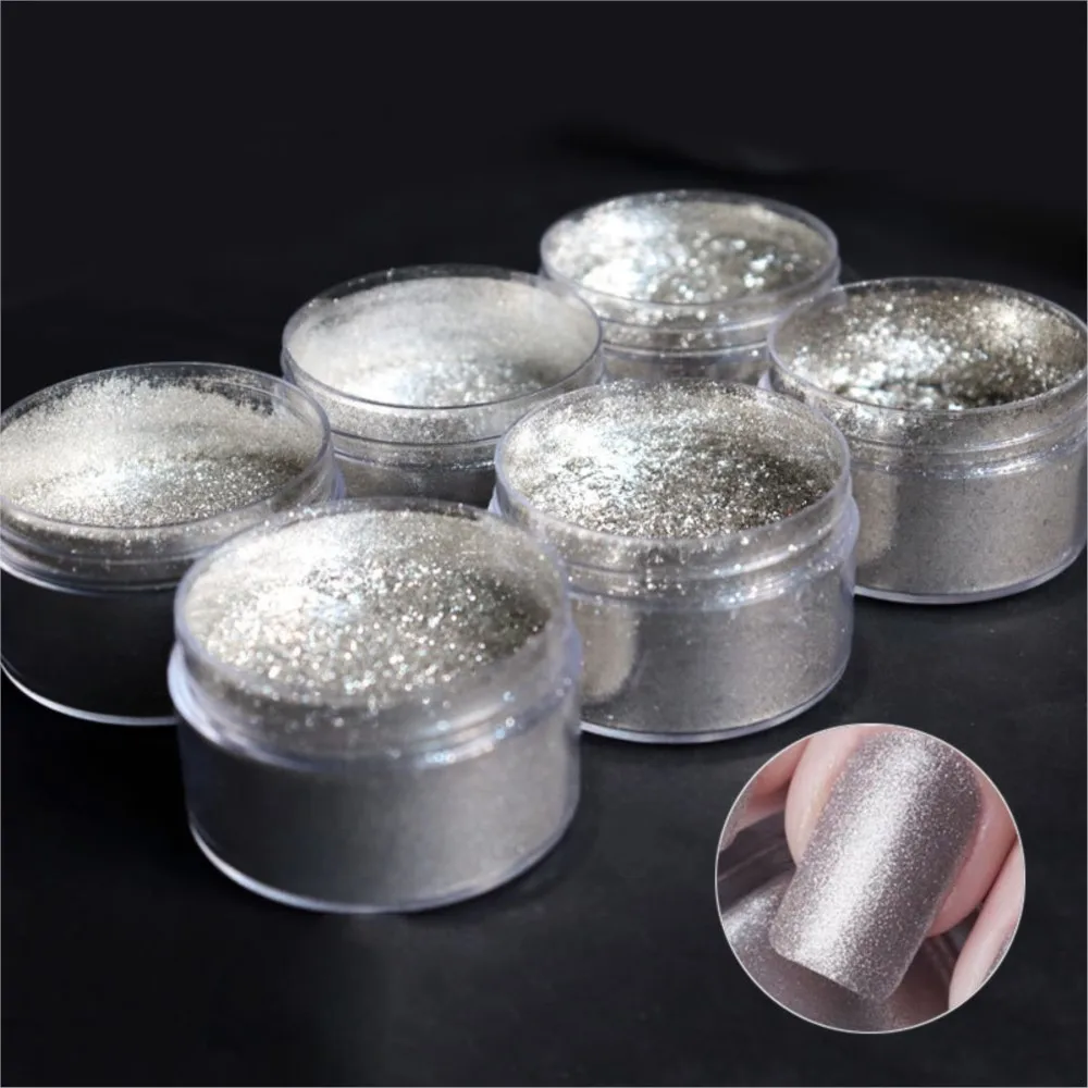 1Jar Sparking Galaxy Silber Glitzer Nagelpulver Glänzendes magisches Spiegelpulver Maniküre Scheibe Flake Nail Art Chrom Pigment Pailletten