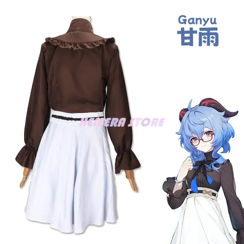 Ganyu Cosplay Anime Genshin Impact Gan Yu Cosplay Costume Wig Horn Liyue Sexy Dress Uniform Hello wen Party Suit For Woman MS319