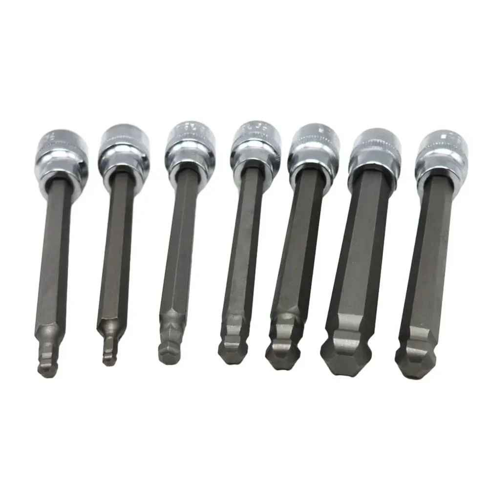 

7PCS 110mm Ball End Hexagon Sockets Wrench Set 3/8Inch Square Adapter Impact Drill Bits Adapter Socket Wrench Extension Bar