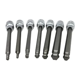 7PCS 110mm Ball End Hexagon Sockets Wrench Set 3/8Inch Square Adapter Impact Drill Bits Adapter Socket Wrench Extension Bar