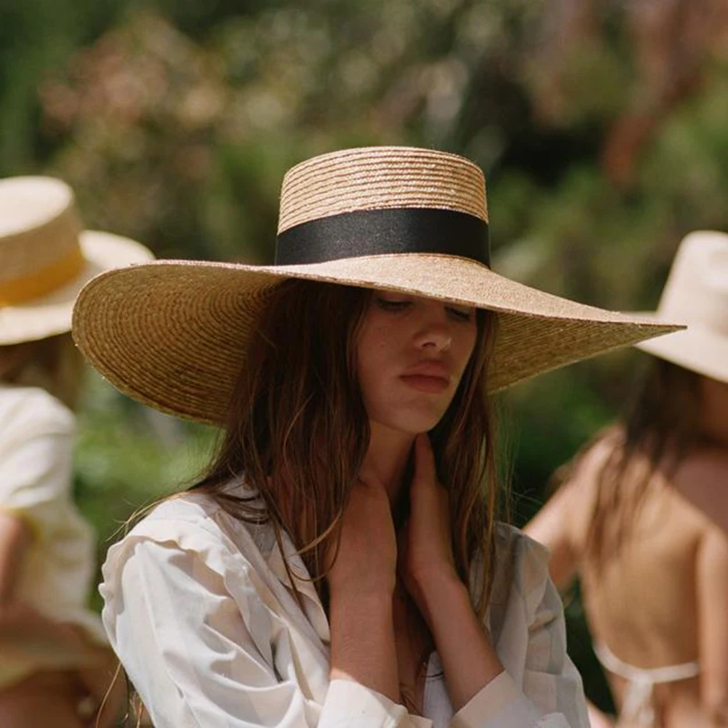 

New Women Wide Brim Beach Hat Ladies Summer Big Straw Hats UV Protection Sun Hat S1340-15cm