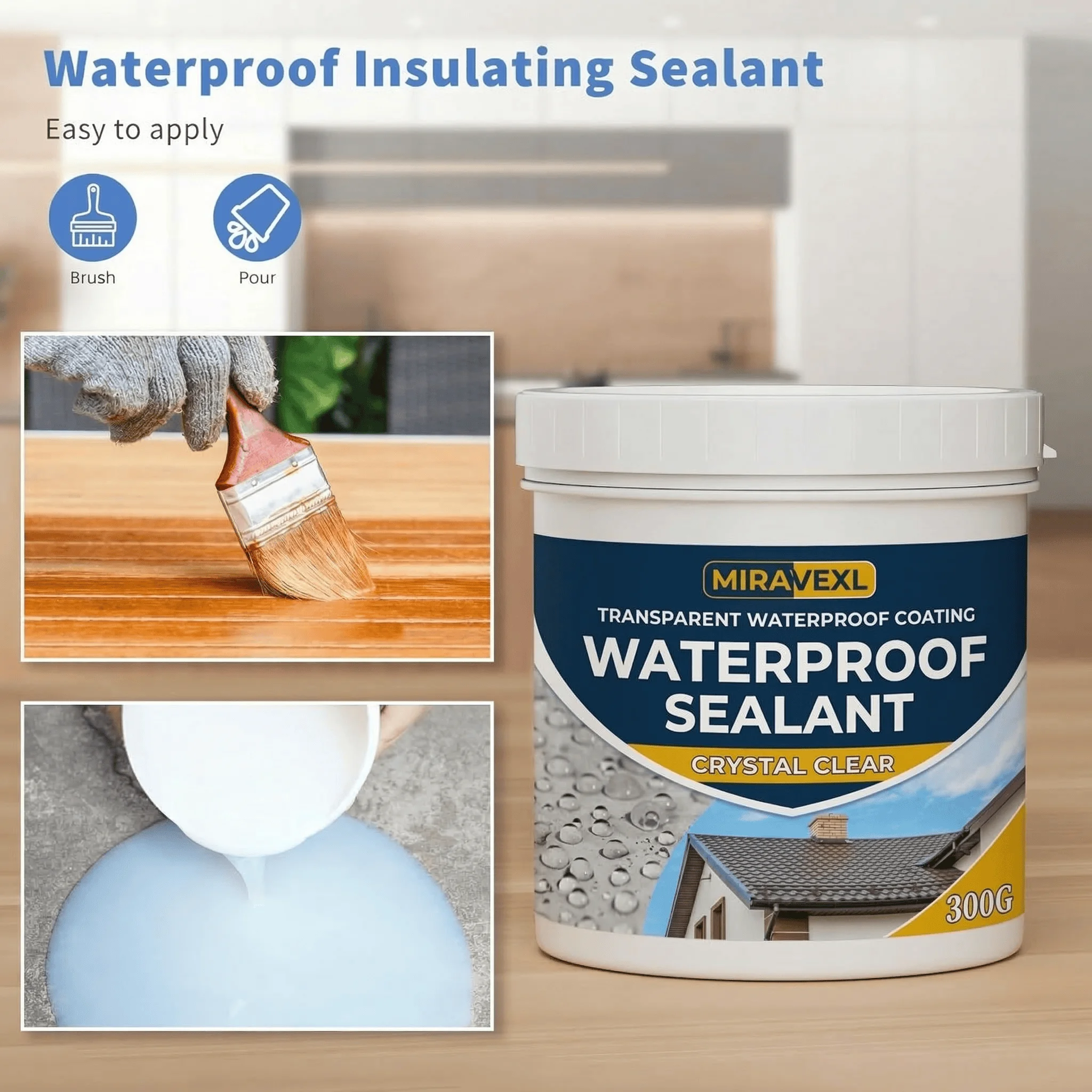 MIRAVEXL Kristallklarer Wasserdichter Dichtungskitt Unsichtbarer Transparenter Klebstoff Anti-Leck Flüssigbeschichtung für Beton Holz Stuck Dach – Detail 1