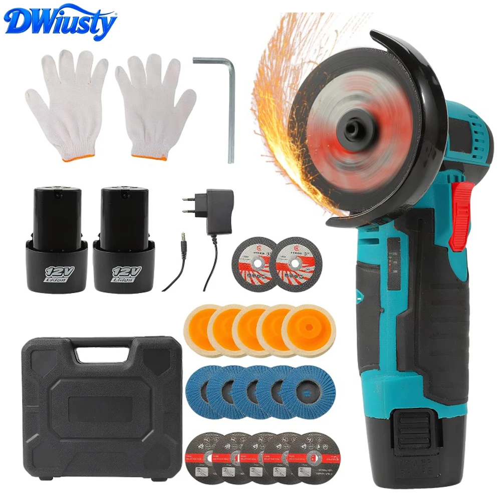 Kit de Amoladora Angular Inalámbrica DWiusty de 12V con Batería de Litio Recargable, 19500 RPM, Mini Pulidora para Proyectos de Bricolaje en el Hogar