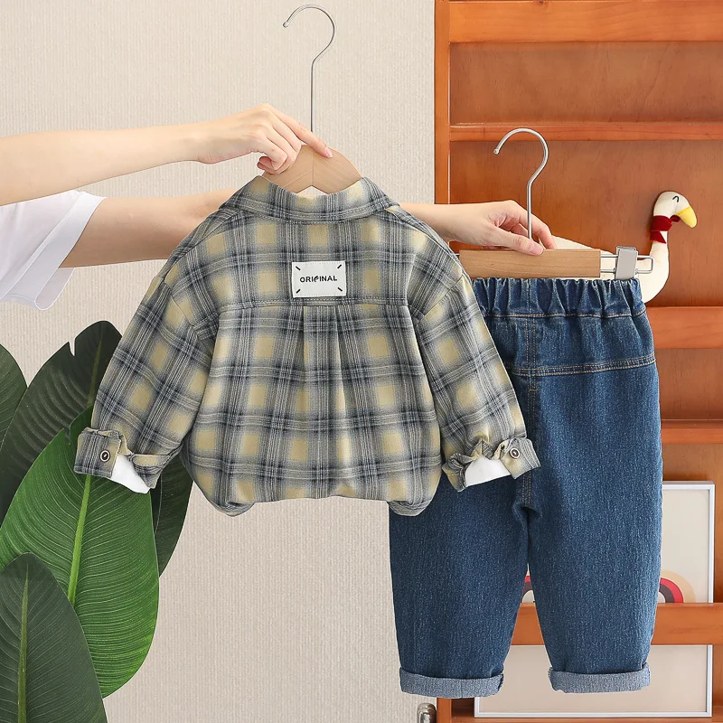 

Новая весенне-осенняя одежда для малышей, детская клетчатая рубашка, футболка, брюки, 3 шт./компл., одежда для маленьких мальчиков, костюм для малышей, детские спортивные костюмы