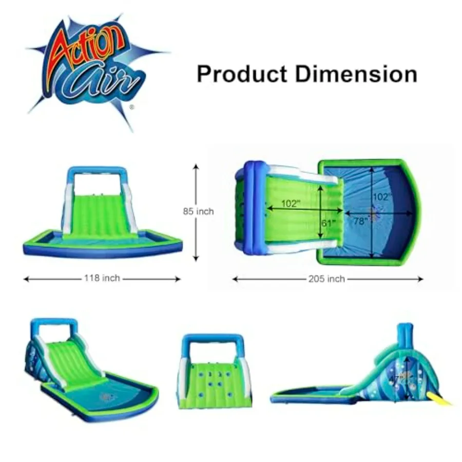 Outdoor backyard water play for kids: inflatable water slide in blue and yellow, PVC material, 102 long slide, large splash poo