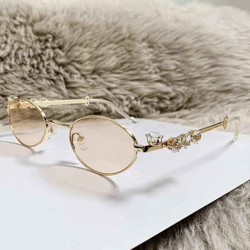 Wandern Mode Kleine Oval Anti Licht Gläser Trendy Marke Designer UV400 Glanz Kristall Sonnenschutz Gläser Dekoration Shades