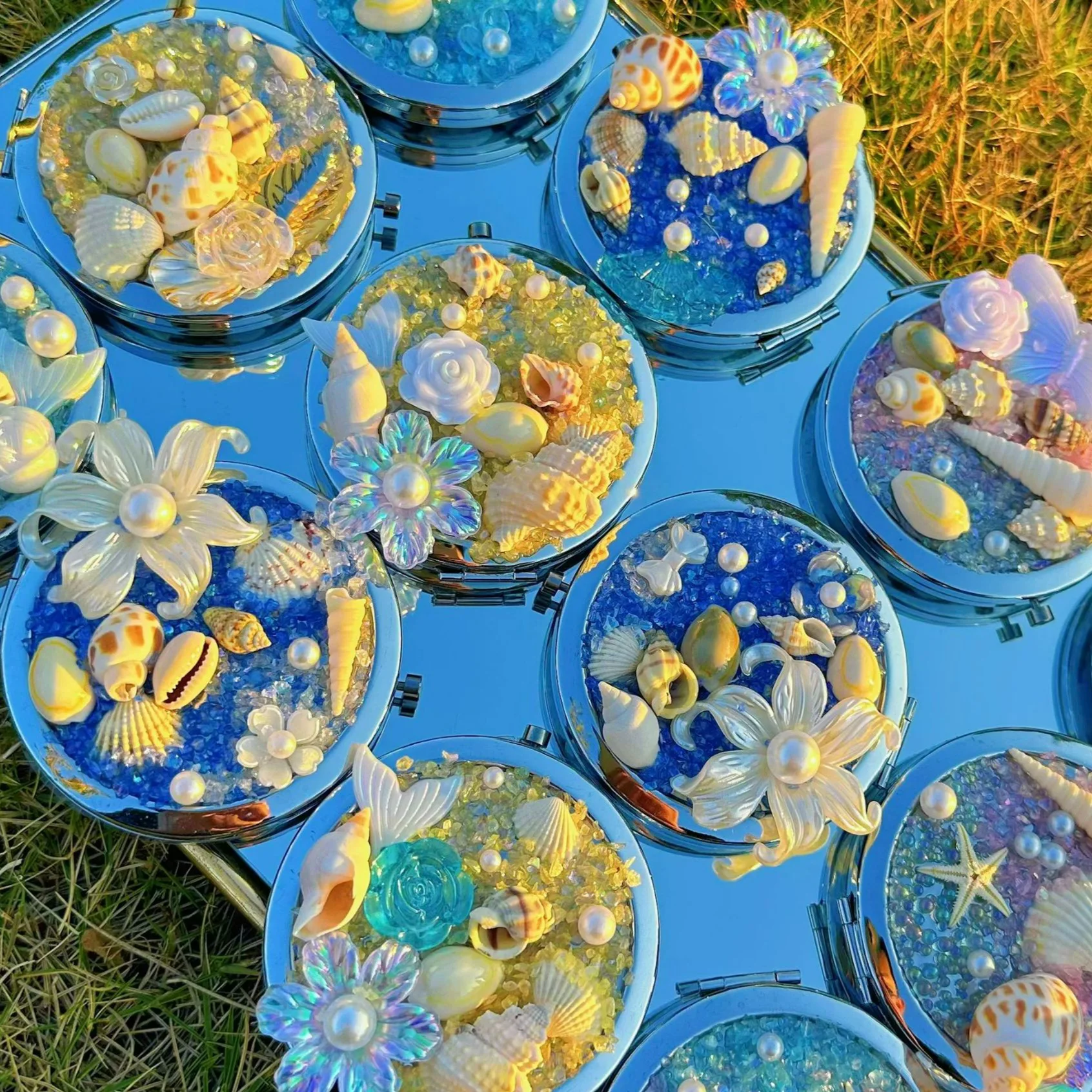 10pcs Exquisite Ocean Series Flip Mirrors,Home Decorations,Beach Shell Conch Tourism Souvenirs,Wedding Souvenirs,Birthday Gift
