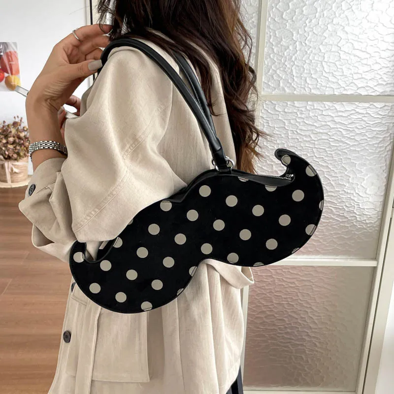 Funny Mustache Bags for Women 2026 New Cute Novelty Polka Dot Handbag Creative Unique Design Fashion Underarm Shoulder Bag Woman