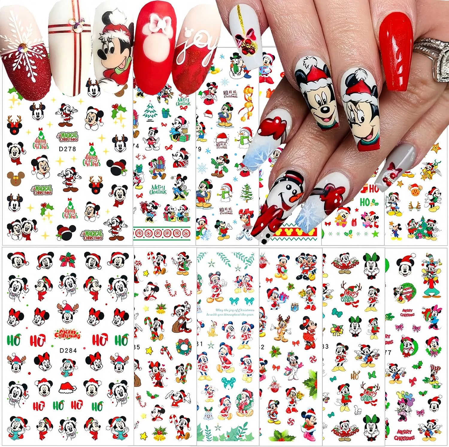 

1PCS Disney Halloween New Year Nail Stickers Cartoon Mickey Nail Supplies Minnie Nail Decals Snowflake Christmas Tree Stickers