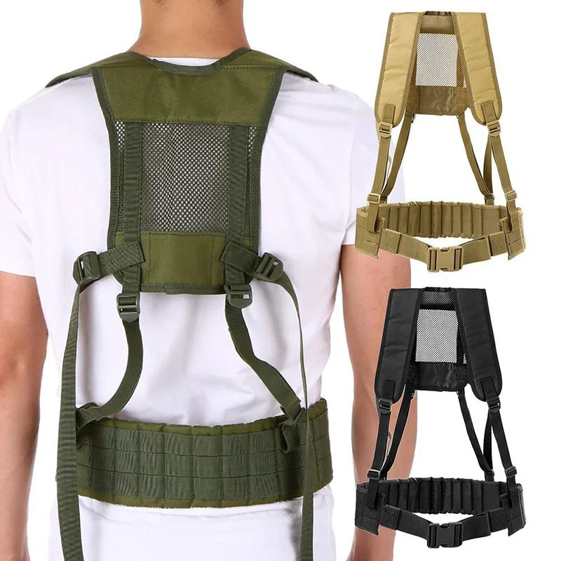 Tactical Molle Vest Waist Belt H-shaped Soft Padded Men Male Adjustable Waist Girdle with Shoulder Strap Hunting Airsoft Gear