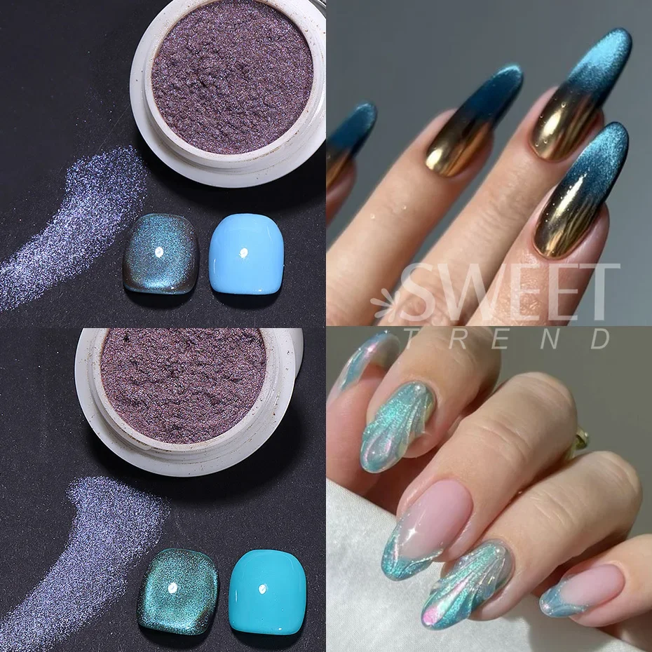 3D Cat Eye Magnetic Powder Chrome Glitter Chameleon Shiny Gel Nail Polish Rubbing On Pigment Dust DIY Nail Decoration Supplies