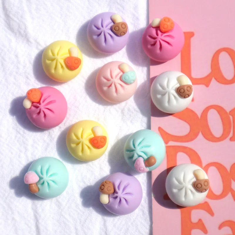 10Pcs Simulation Food Steamed Stuffed Bun DIY Barrette Icebox CARS Mobile Phone Case Decoration Materials Flat Back Resin