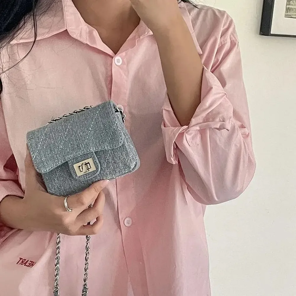 

Casual Solid Color Chain Bag Embroidery Thread Denim Handbag Horizontal Small Square Bag Shoulder Purse сумка женская شنط 미니백