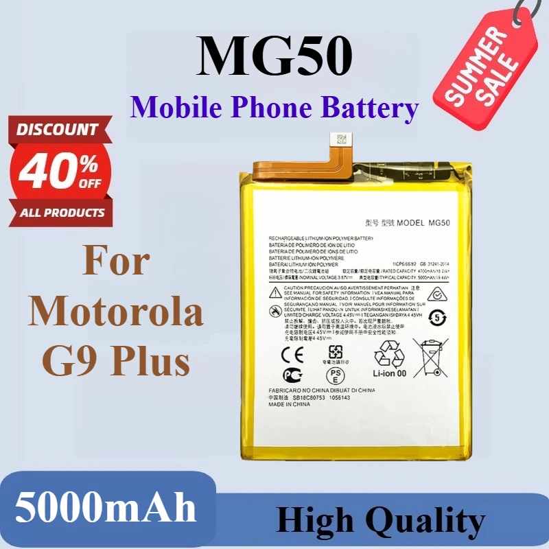 New High Quality MG50 Mobile Phone Battery 3.8V 5000mAh 19.4Wh For Motorola G9 Plus Rechargeable Lithium Polymer Battery