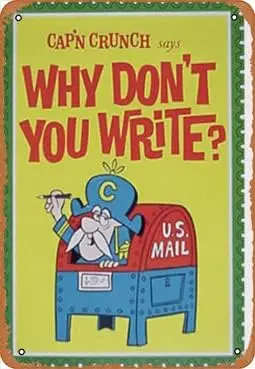 Metal Vintage Tin Sign Captain Crunch Cereal Retro Us Mail Funny Plaque Poster for Indoor Outdoor Yard Man Cave Garage Farmhouse