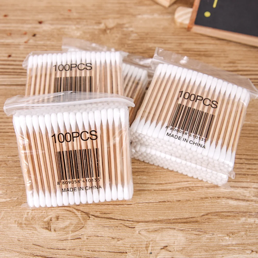 100pcs Wooden Stick Cotton Swabs Double Tipped Cotton Stick Swab