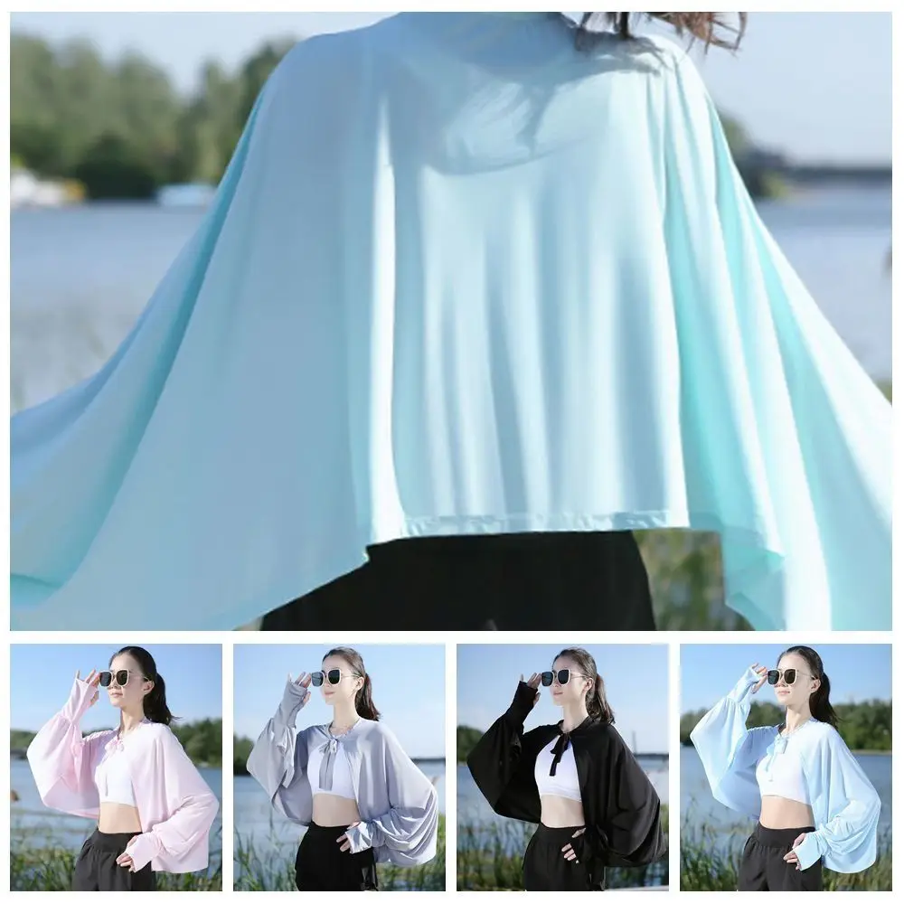 

Solid Color Sunscreen Shawl Long Sleeve Thin Fabric Sun Protection Clothing Breathable Sun Protection Long Sleeve Crop Top