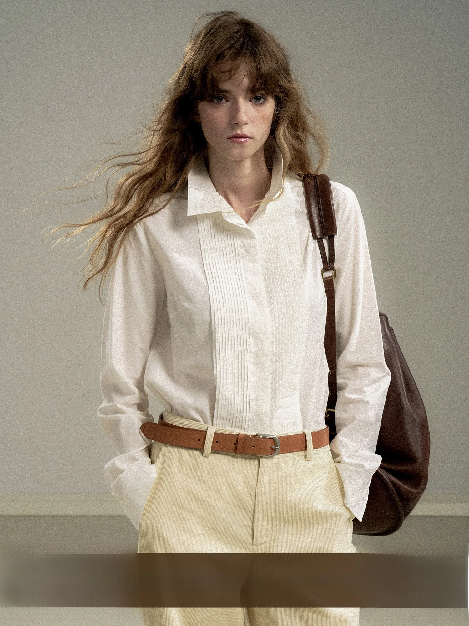 

Рубашка женская базовая с воротником-стойкой и длинным рукавом, в стиле ретро, из чистого хлопка, прямого кроя, для повседневной носки