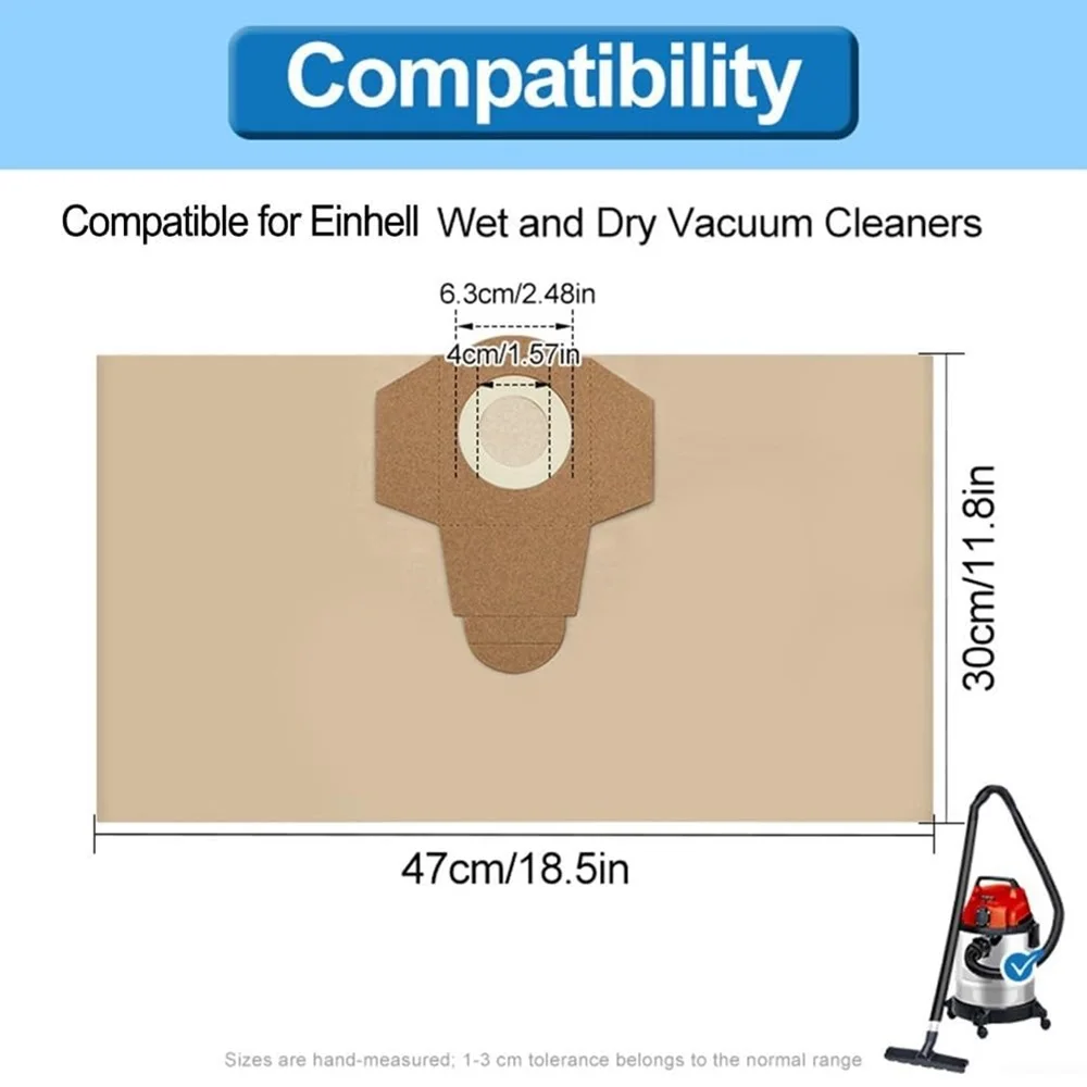 5PCS Wet And Dry-Vac Bags Fit For Einhell For BTVC 1250S 1250, TC-VC 18/20 Li S-Solo, Paper Dust Bags, Enhanced Filtration