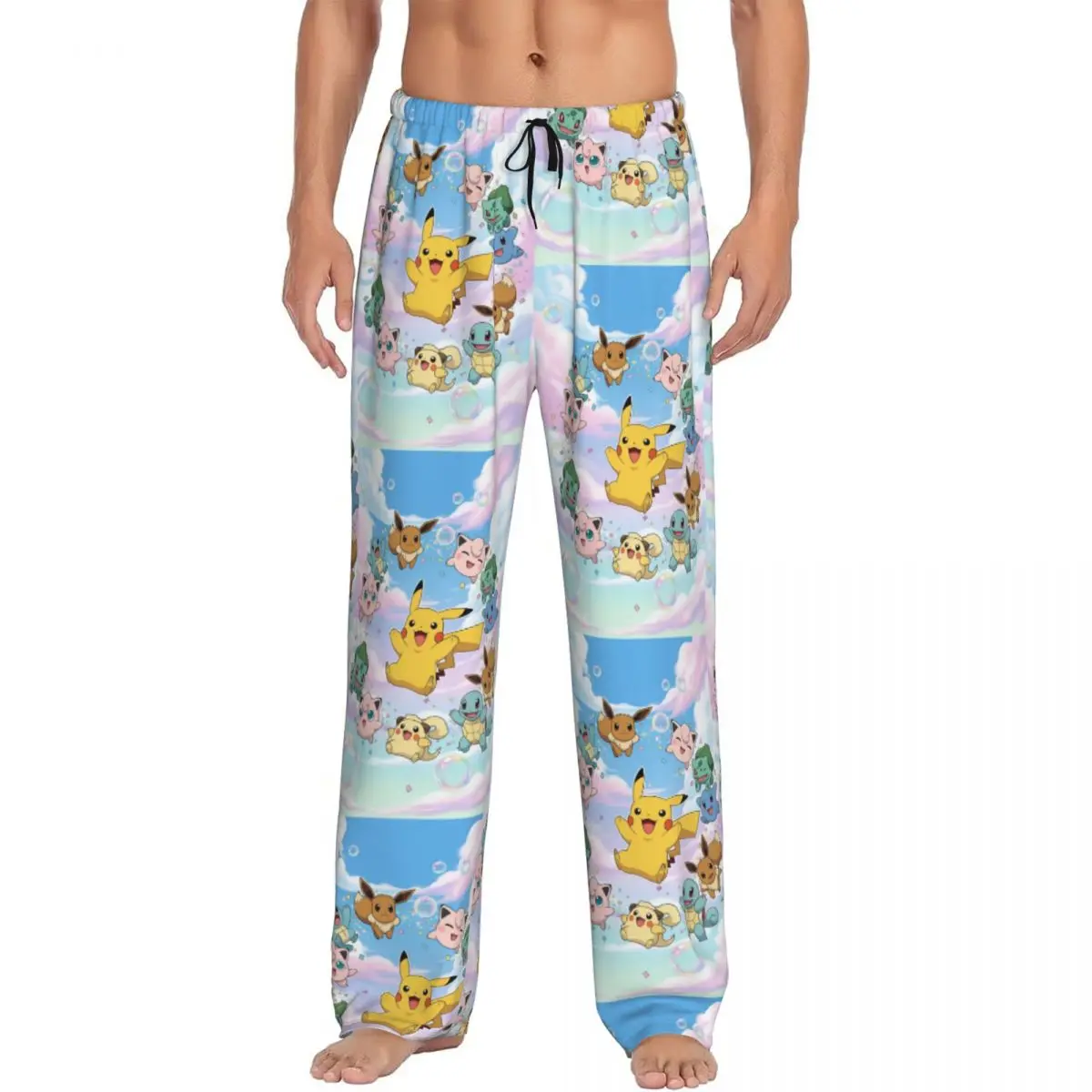 

Custom Pokemoned P-Pikachus Pajama Pants for Men Thunderbolt Anime Kawaii Cartoon Sleepwear Lounge Sleep Bottoms Stretch Pockets