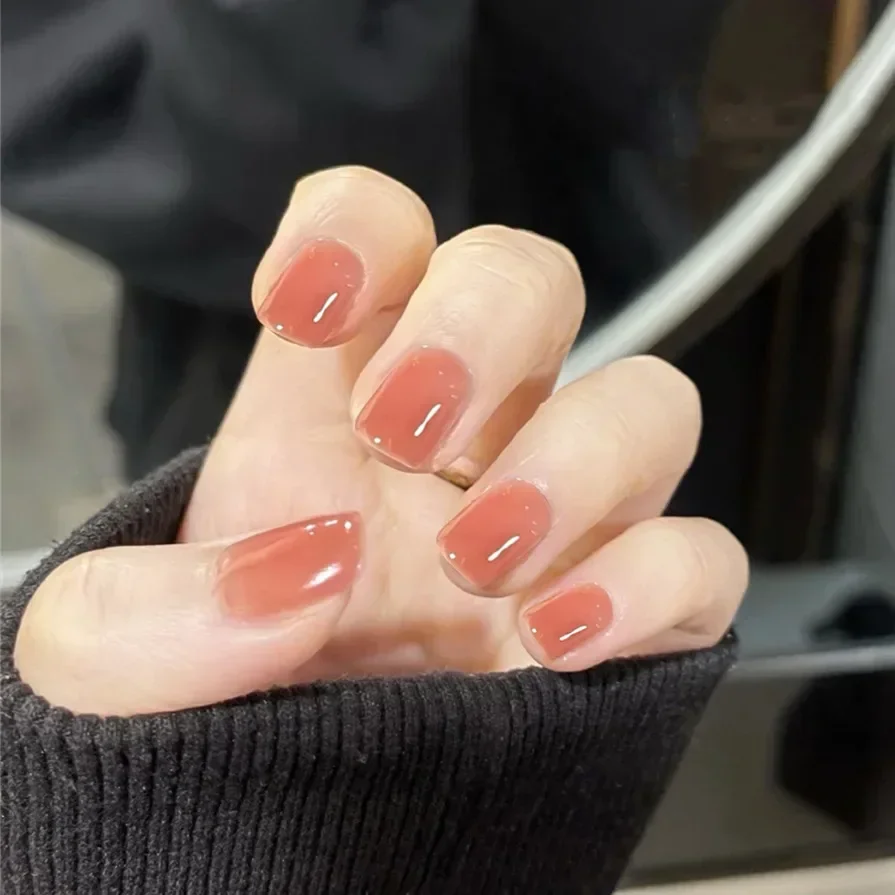 Cor sólida vermelho cereja pontas de unhas postiças, design simples, elegante arte de unhas falsas com cola de geléia, imprensa artificial nas unhas, 24 peças por lote