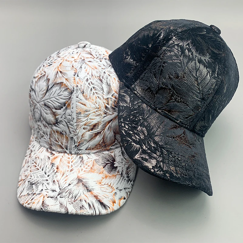 New Elegant Flower Leaf Vegan leather Streetwear Men Women Baseball Hats Cotton Kpop Funny Fashion Breathable Sport Hip Hop Caps