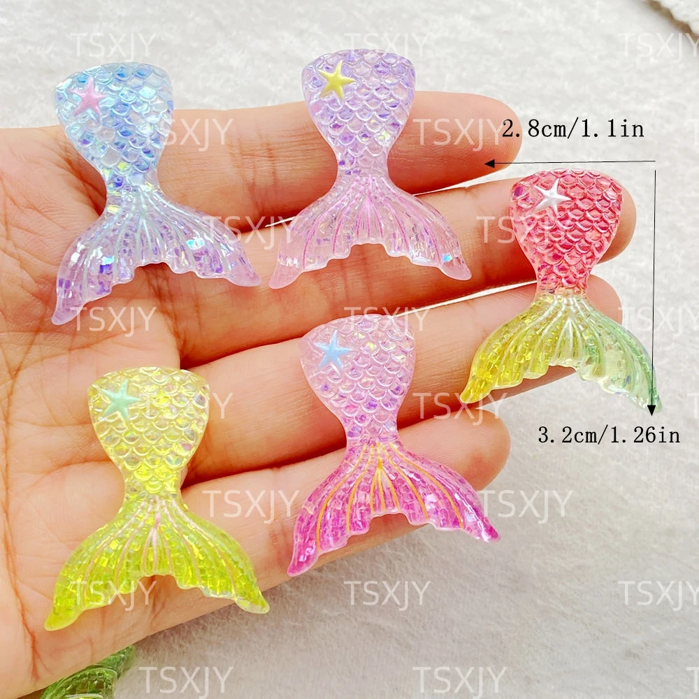 10Pcs New Cute Cartoon  Animal Fish Tail Series Flat Back Cabochon Ornament Jewelry Making Hairwear Bows Accessories