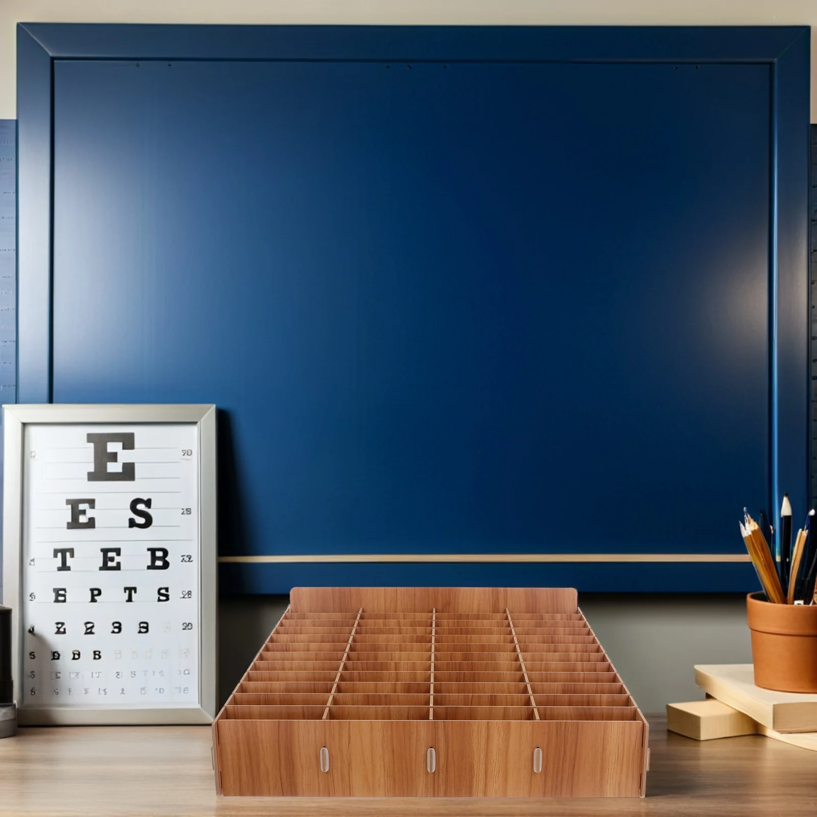 48 Grid Wooden Cell Phone Organizer Rack Mobile Phone Storage Box for Classroom Office Desk Brown Wooden Desk Storage Box