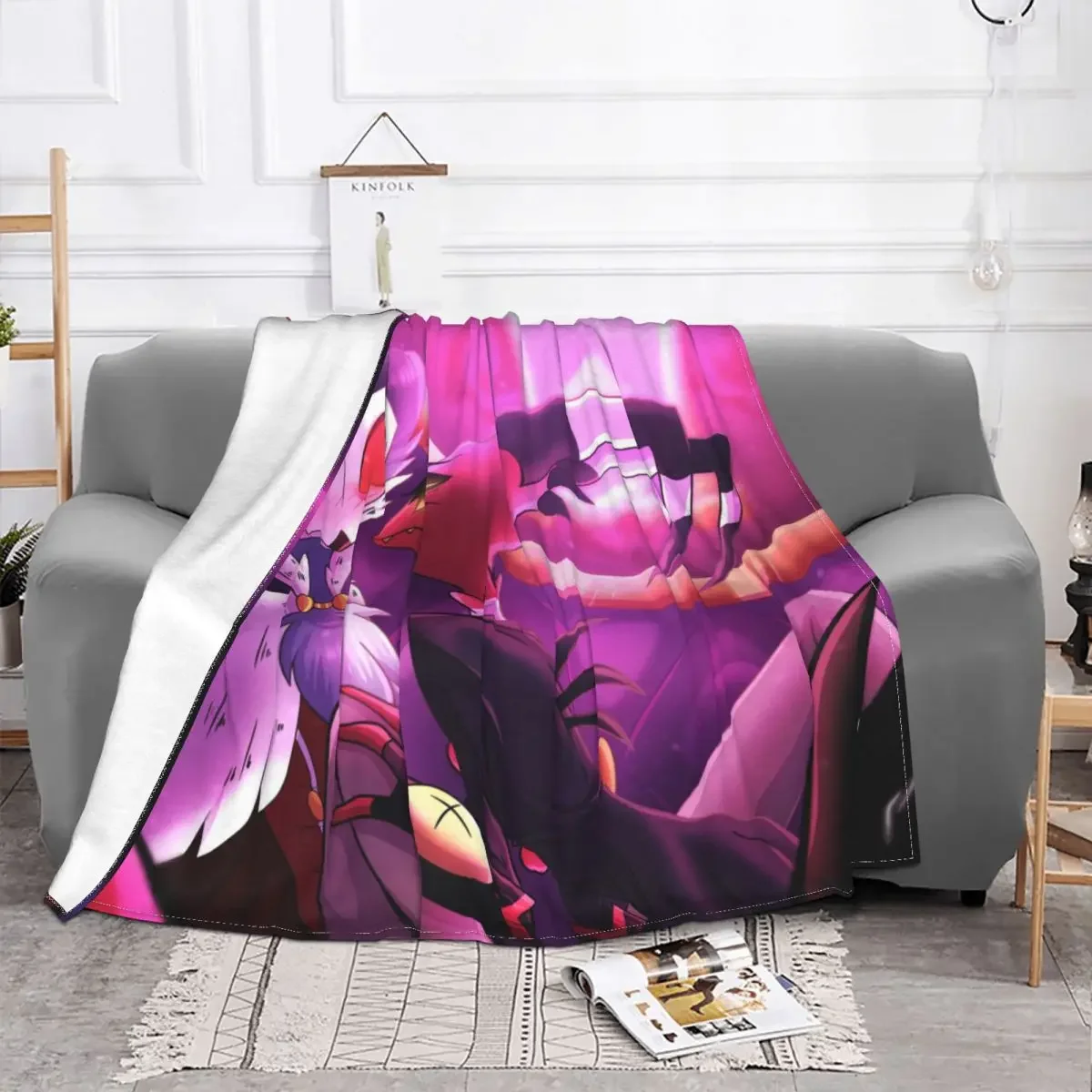 Blitzo Stolas Knitted Blankets Helluva Boss Anime Flannel Throw Blanket Home Couch Printed Soft Warm Bedspreads