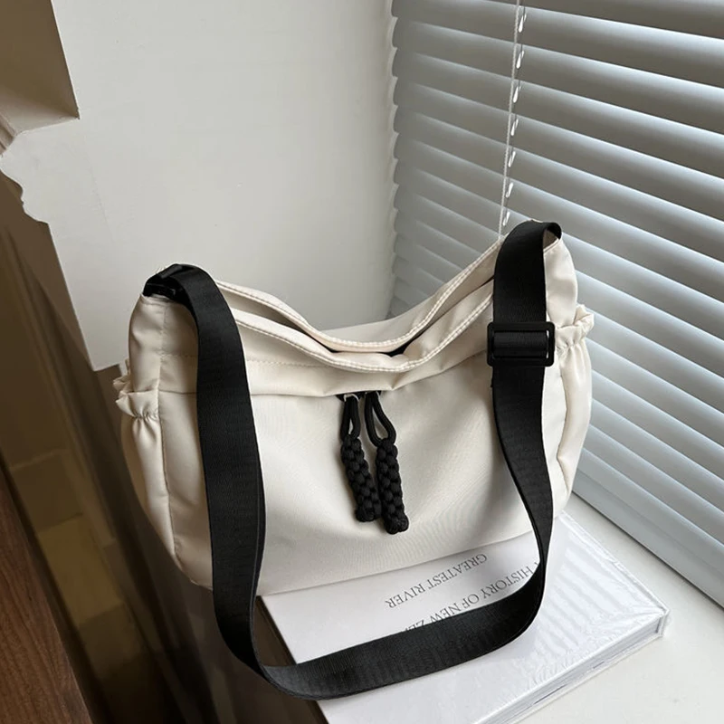 Casual Women's Nylon Crossbody Bag, Large Capacity Hobo Shoulder Purse with Adjustable Strap, Black/White/Khaki for Daily Use image 6