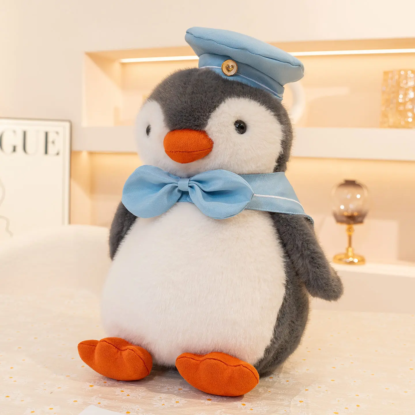 Kawaii Marineblaues kleines Pinguin-Plüschtier, gefüllte Puppe, süßes kuscheliges Baby-Kindergeburtstagsgeschenk für Mädchen, weiches, beruhigendes Tierkissen