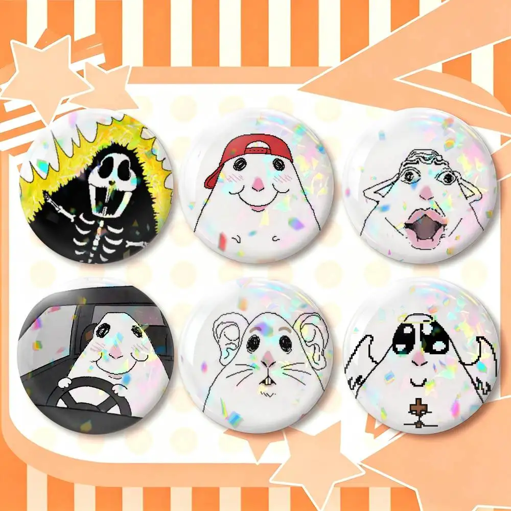 c-Creative Funny Hamster  25 32 44 58 75mm Badges Personalized Round Brooches Pins Accessory Gift