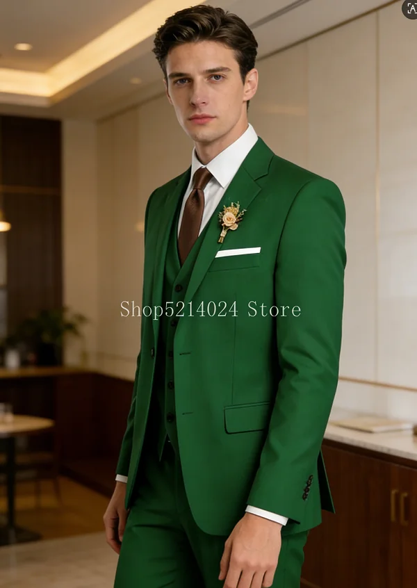 

Suit Men 3 Piece Wedding Suit Elegant Slim Fit Mens Suits Notched Lapel Blazer Single Breasted Vest and Pants