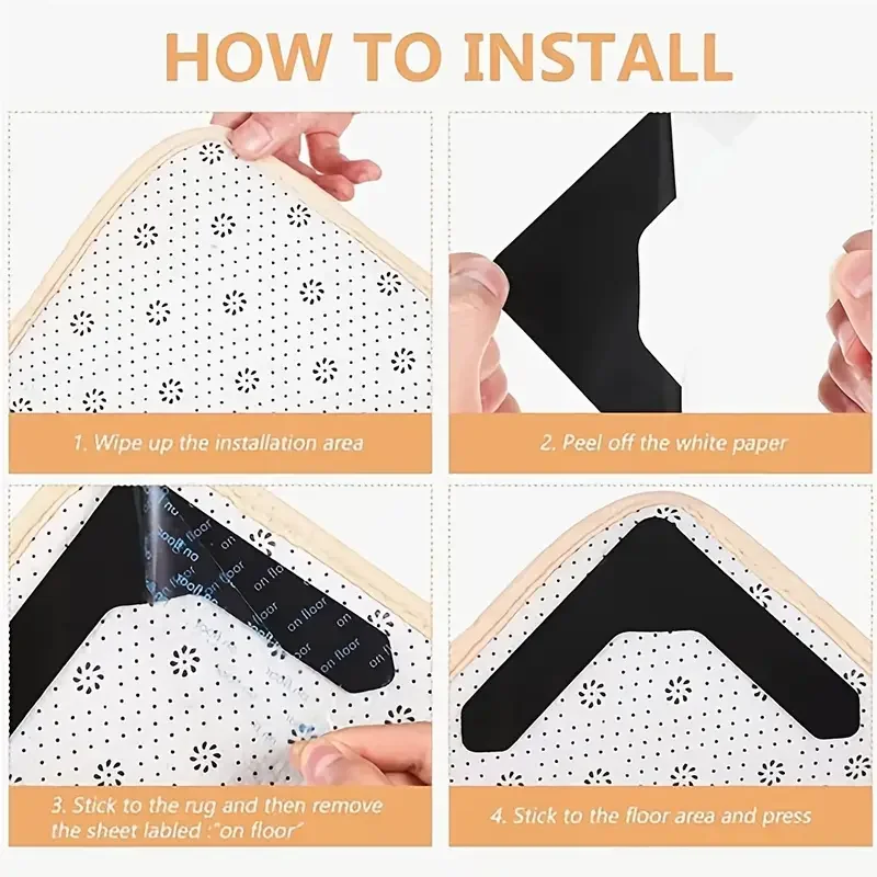 ملصقات سجادة غير قابلة للانزلاق وقابلة للغسل، وسجاد زاوية من الخشب الصلب، تمنع حركة السجاد والأنابيب، وملصقات السجاد على شكل حرف U #2