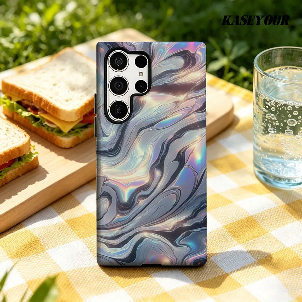 Iridescent Marble Swirl For Samsung Galaxy Phone Case S23 A57 S20 S25 FE S26 Plus S24 Ultra A56 A37 2-IN-1 Shockproof Bumper