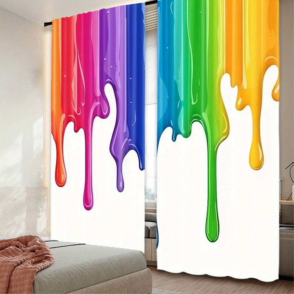 Rainbow Paint Drip Curtains Colorful Dripping Ink Window Drapes Abstract Art Decor, Blackout Fabric for Kids Room Bedroom Living