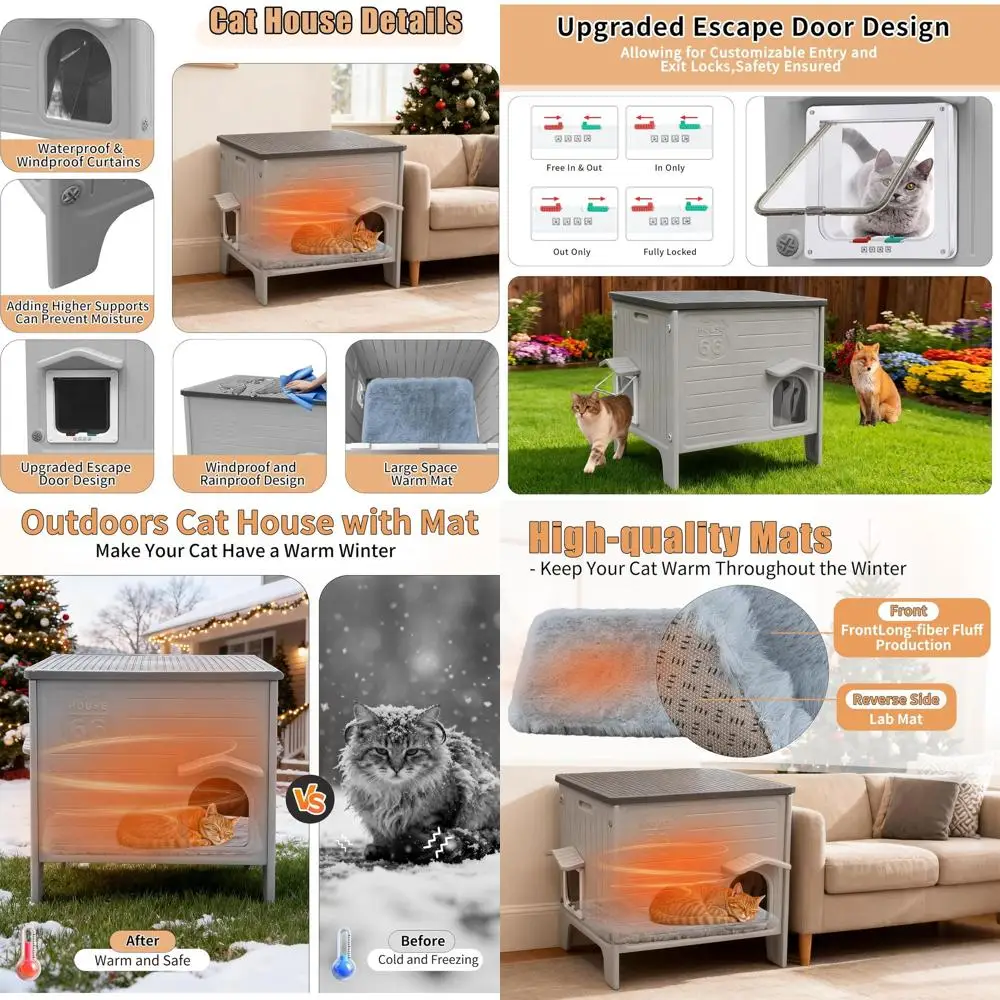 

Водонепроницаемый уличный укрытие для кошек для ферлов с люками для побега и мягким ковриком, простая сборка