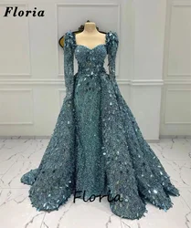 Middle East 2 In 1 Sequins Evening Dresses Arabic Dubai Luxury Long Sleeves Wedding Party Dress Robes De Soiree Celebrity Gowns