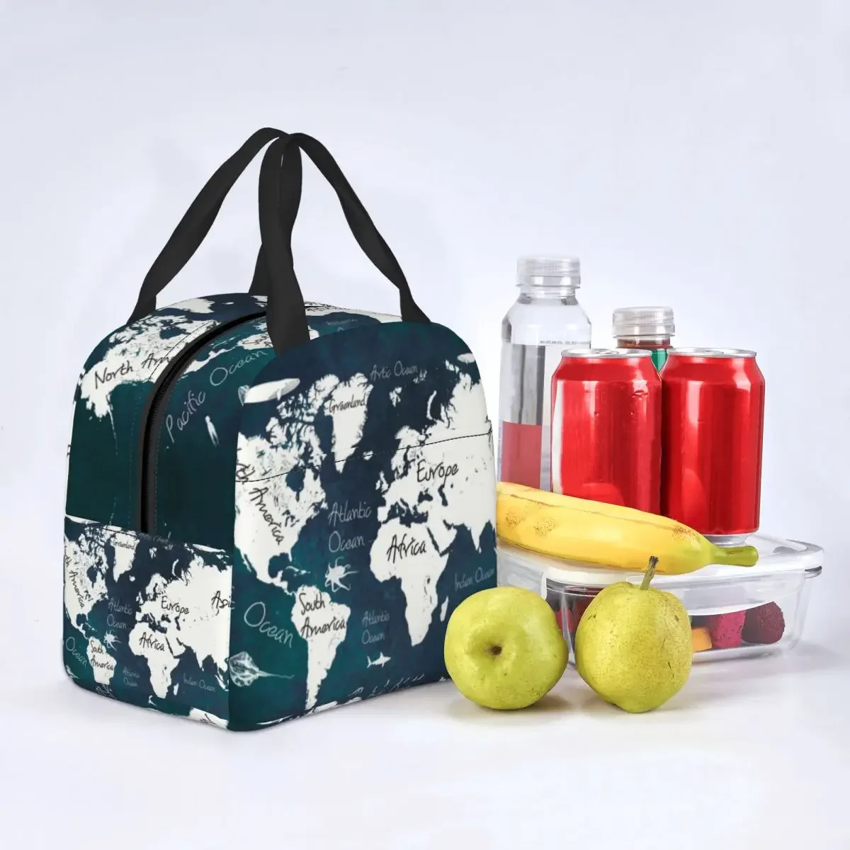 World Map Thermal Insulated Lunch Bag Women Portable Lunch Container for Kids School Children Storage Food Box