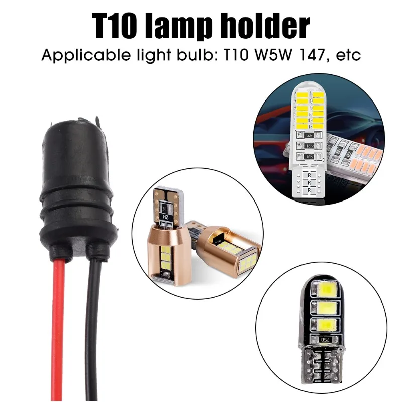 T10 Car Lamp Holder Light Bulb Socket Rubber Connector Holder Extension LED Lamp Bulb Base Holder Wire Adapter for T10 W5W 147