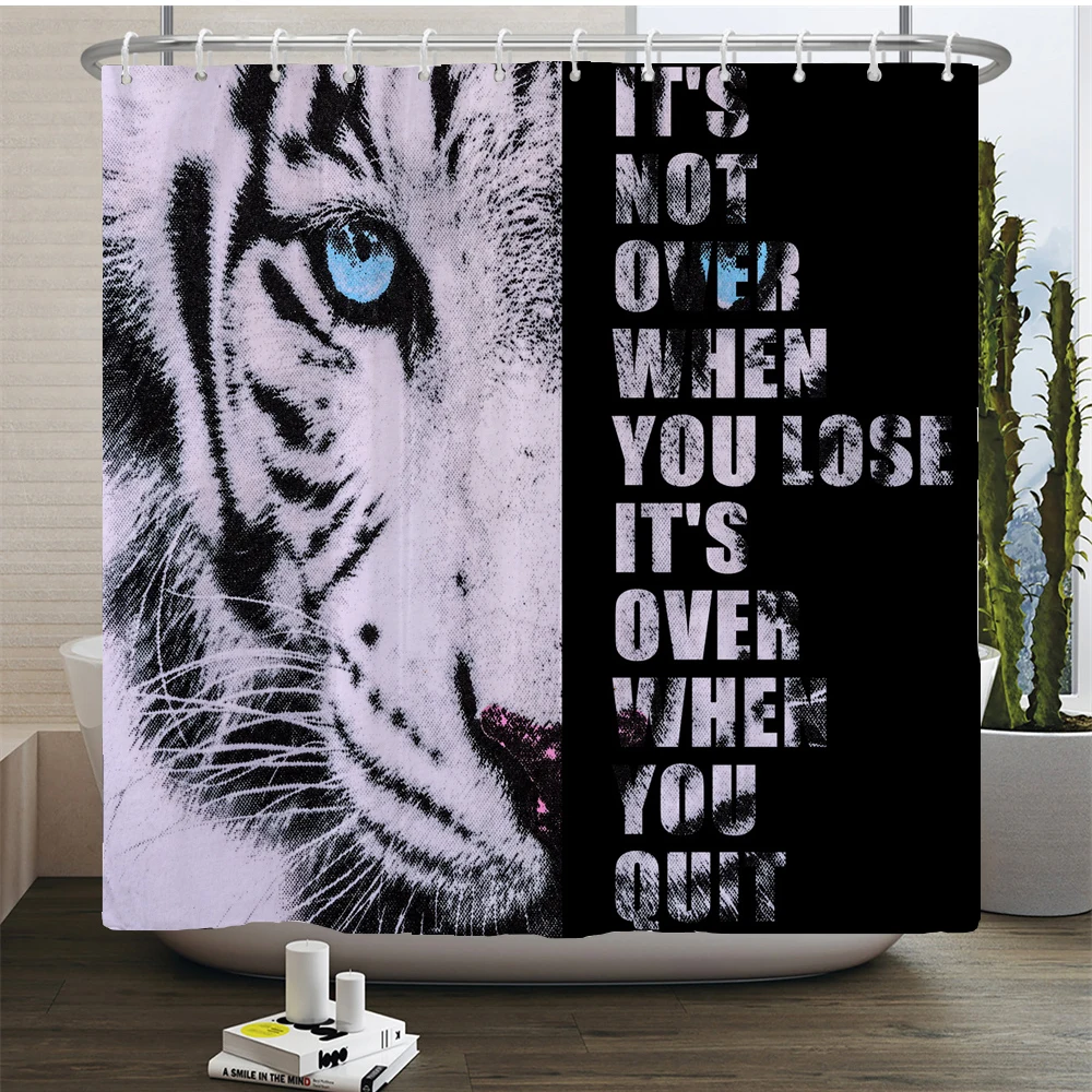 Creative Funny Tiger Waterproof 180*180cm Shower Curtain and Toilet Lid Cover Bath Mat Rug Set 4 Piece Bathroom Set Home Decor