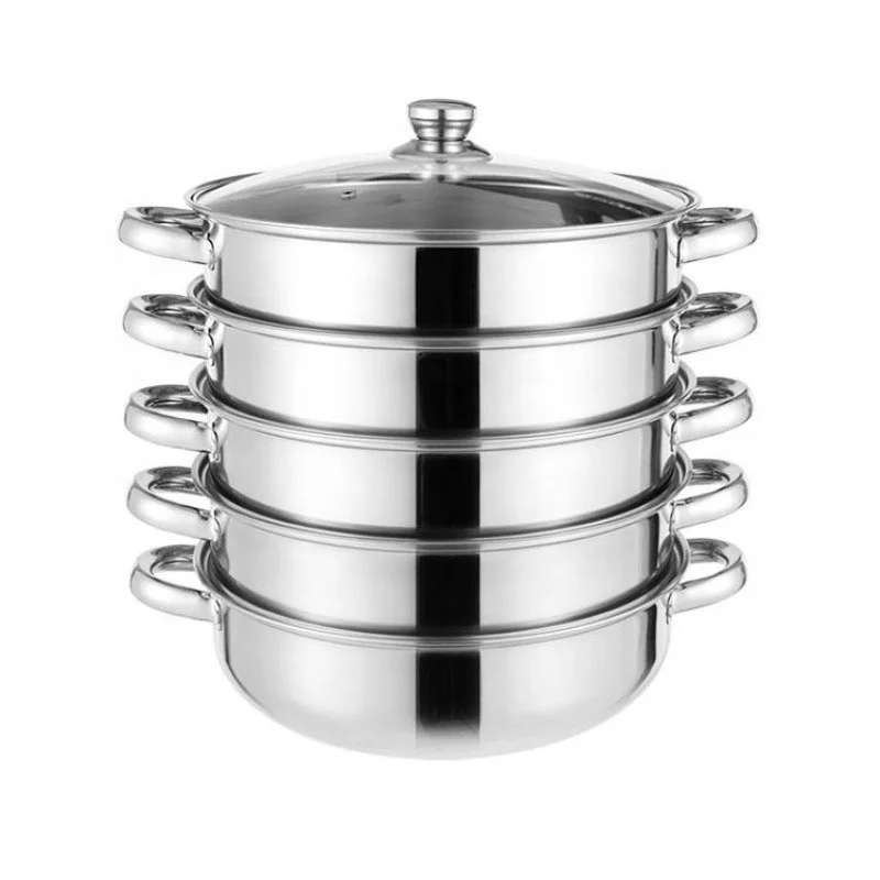 Wholesale Multi-Layer Stacked Steamer Stainless Steel Thickened Double Bottom Steamer With Glass Lid