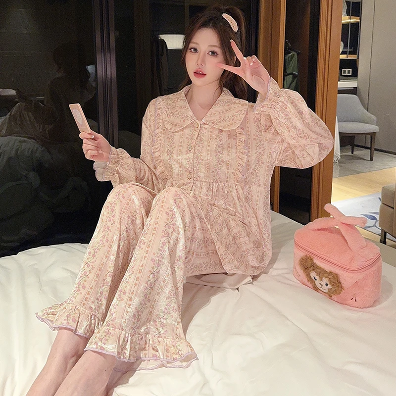 

Pajama For Couples Sets Women Wool Pyjama Set Female In Timeless Style Cold Seasons Crew Neck Long Sleeve Cropped Pants Warm Ins